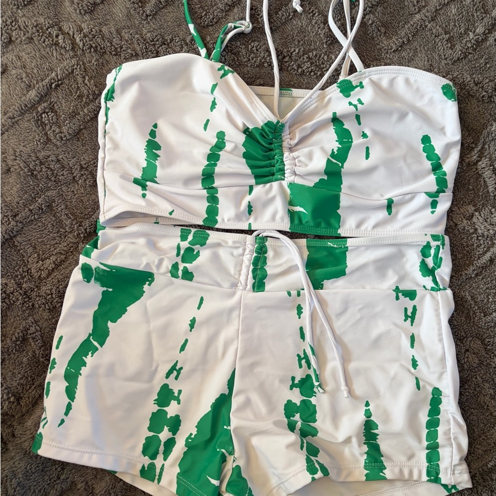 SHEIN Green and White Bikini Set